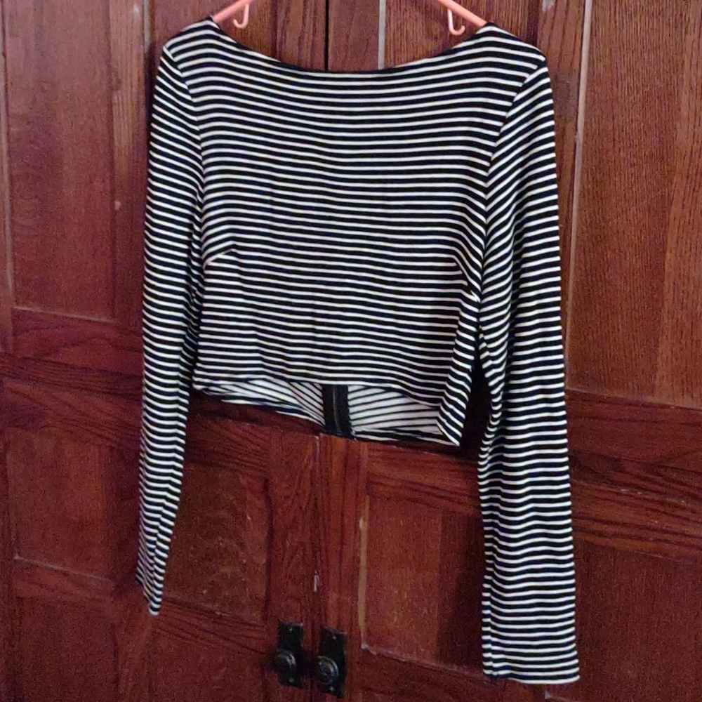 Nordstrom striped long sleeve dress blouse warm material  ribbed cropped